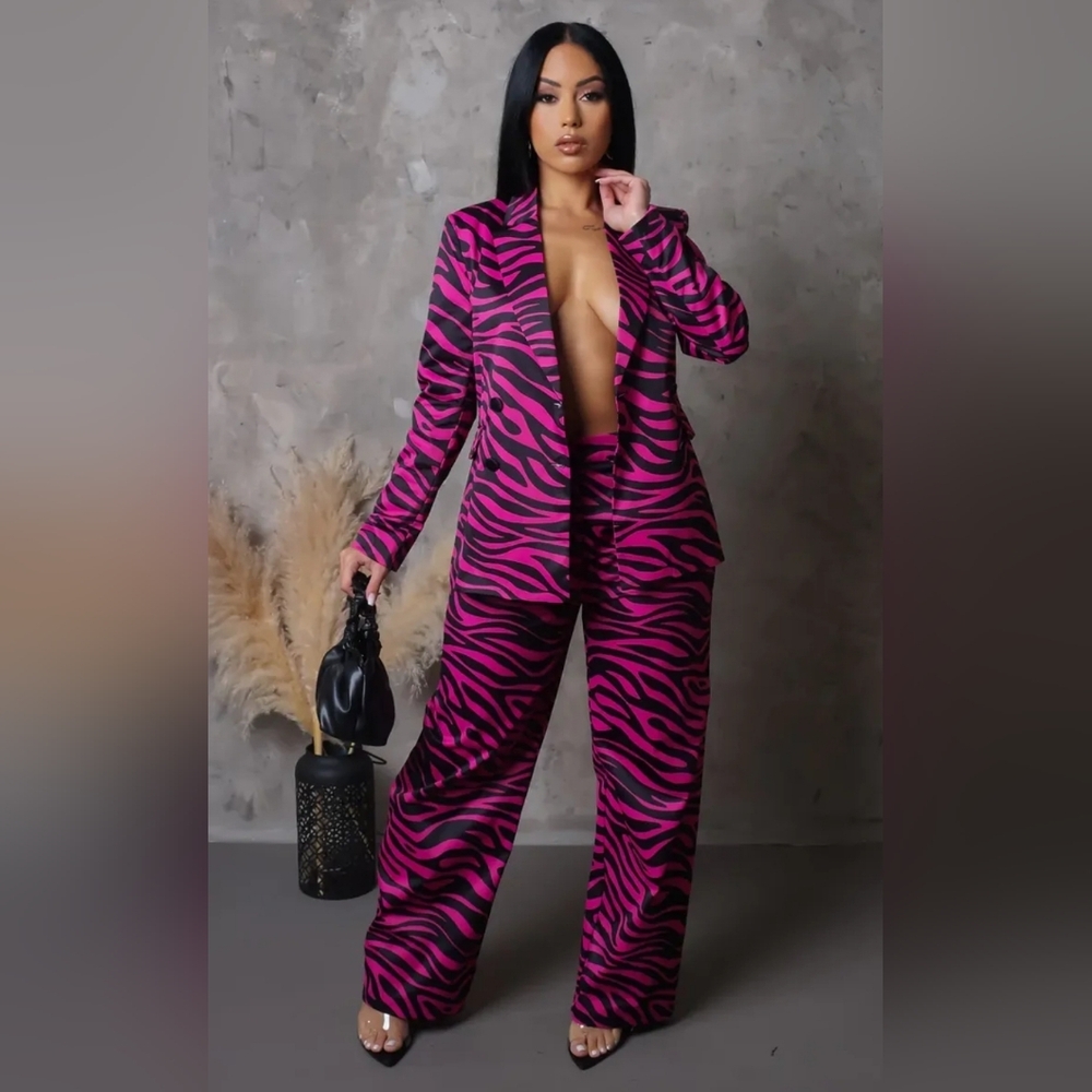 Pink Zebra Blazer Set